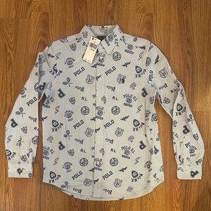Polo Ralph Lauren Boy’s Striped Cotton Oxford Graphic Shirt, Size L (14-16)